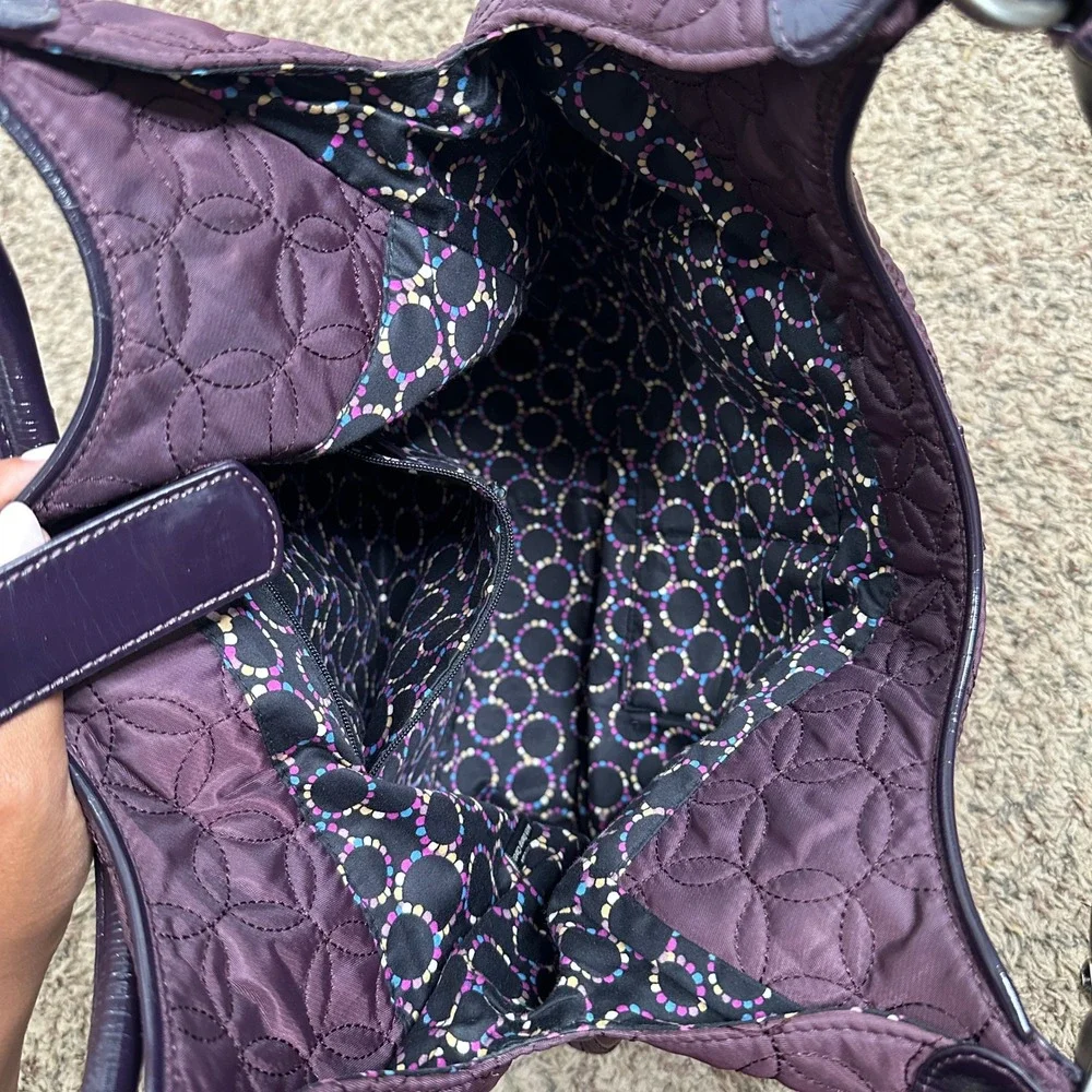 Vera Bradley Plum Purple Quilted Microfiber Hobo Bag Patent Trim Shoulder Purse